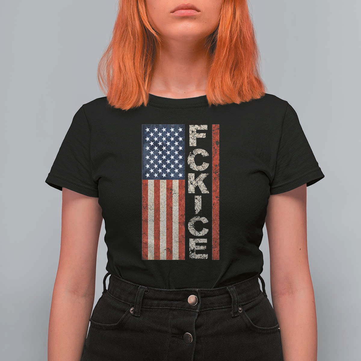 F Ice Retro Distressed American Flag T Shirt For Women Patriotic Against Ice Justice Protest Resistance