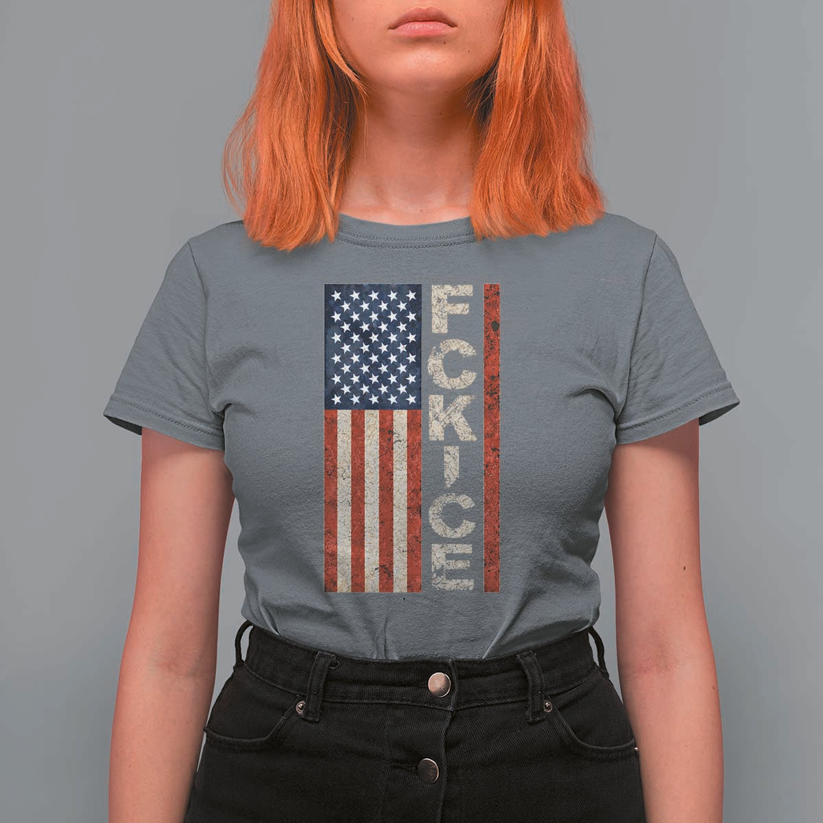 F Ice Retro Distressed American Flag T Shirt For Women Patriotic Against Ice Justice Protest Resistance