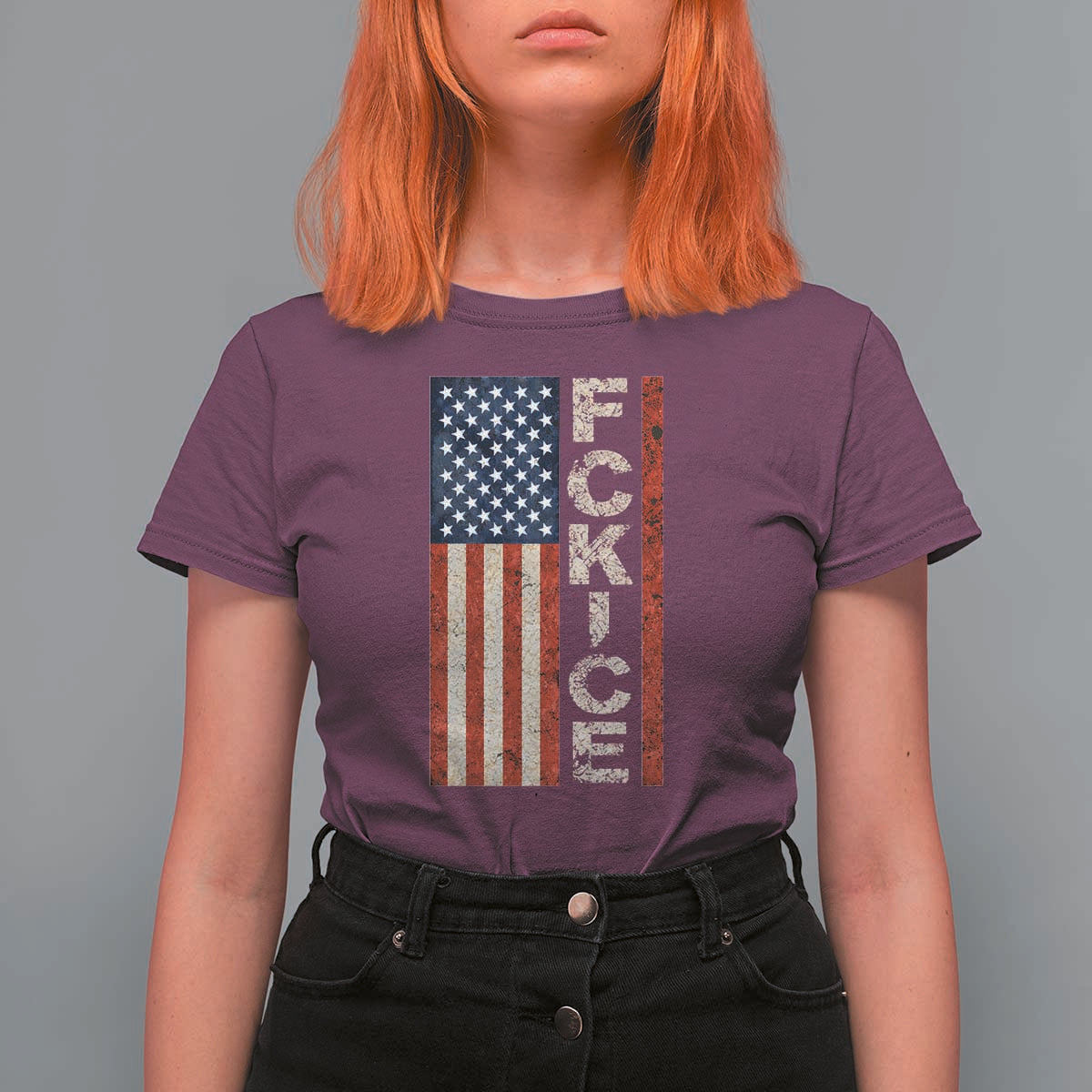 F Ice Retro Distressed American Flag T Shirt For Women Patriotic Against Ice Justice Protest Resistance