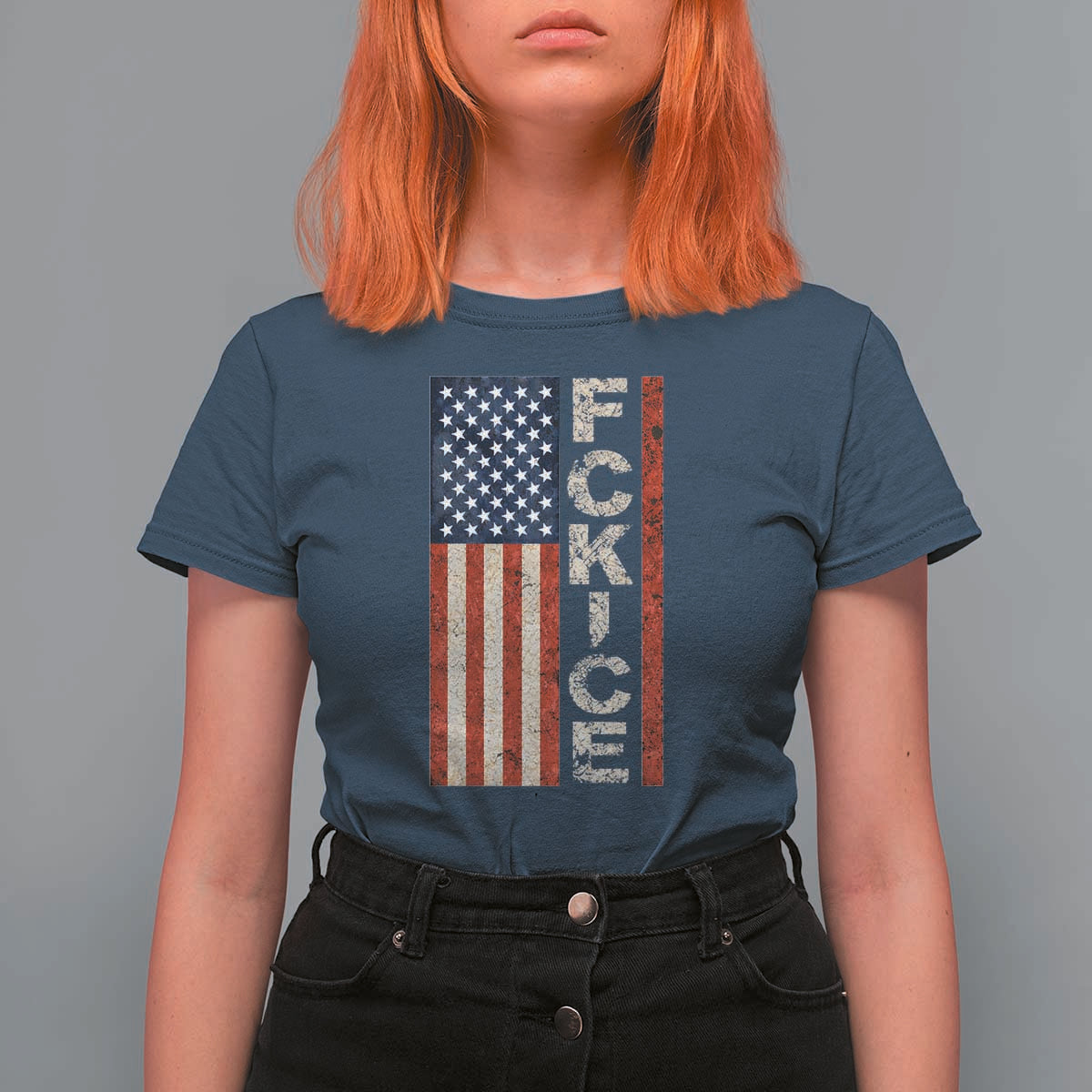 F Ice Retro Distressed American Flag T Shirt For Women Patriotic Against Ice Justice Protest Resistance