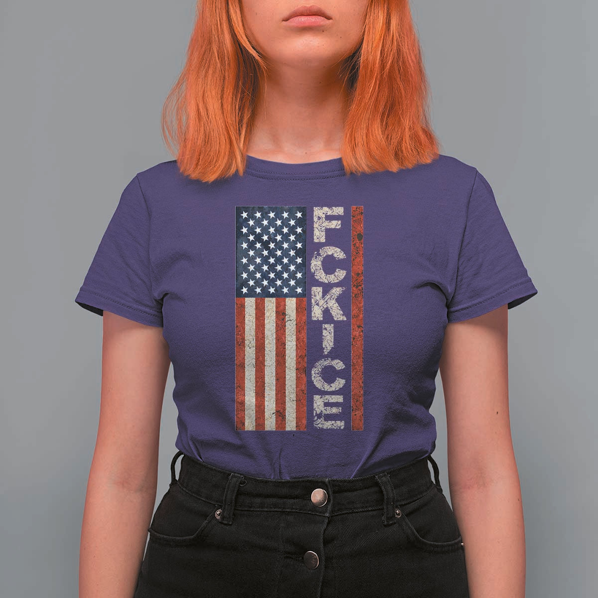F Ice Retro Distressed American Flag T Shirt For Women Patriotic Against Ice Justice Protest Resistance