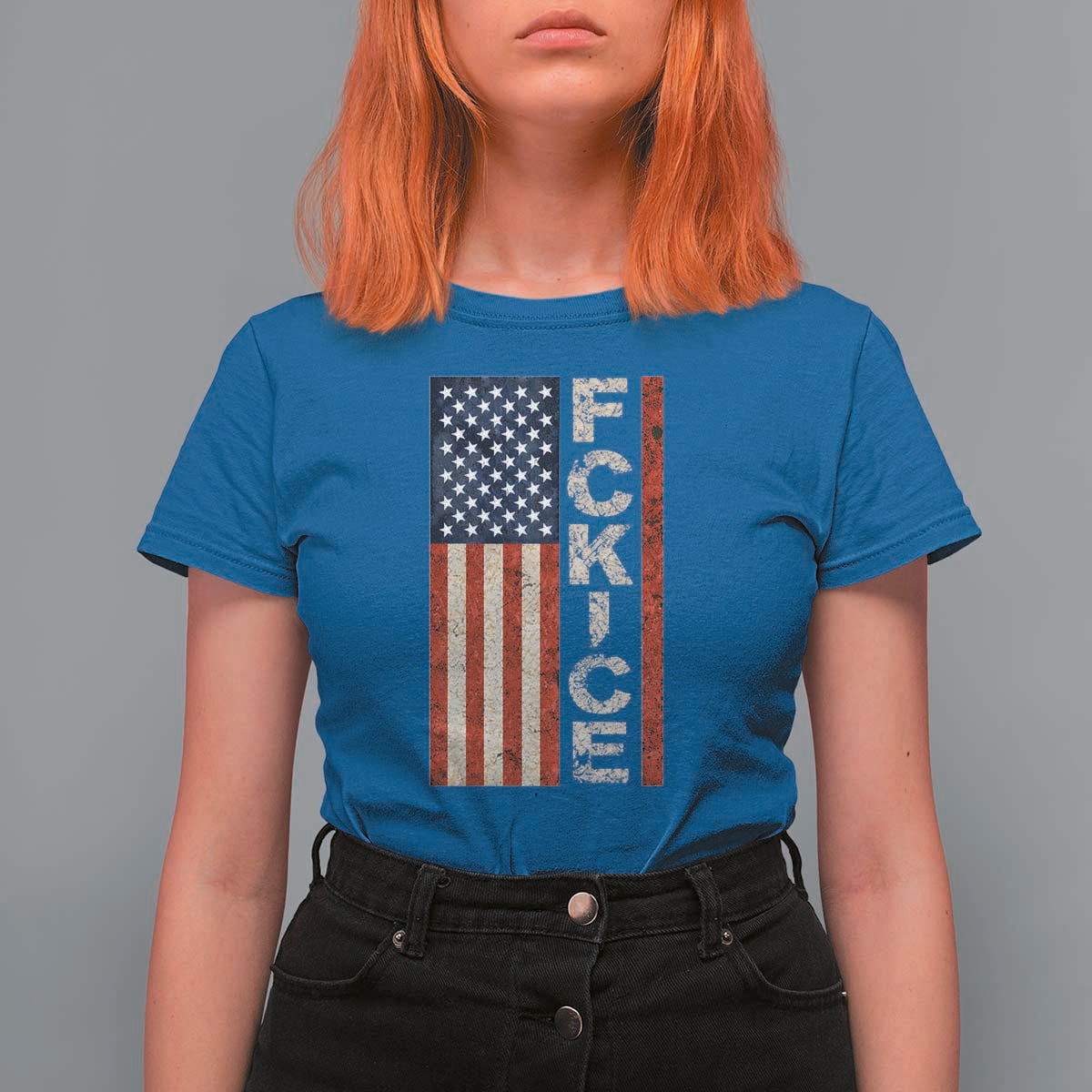 F Ice Retro Distressed American Flag T Shirt For Women Patriotic Against Ice Justice Protest Resistance