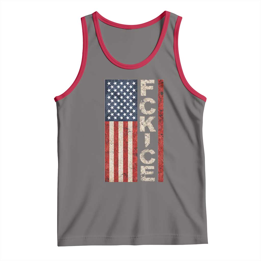 F Ice Retro Distressed American Flag Tank Top Patriotic Against Ice Justice Protest Resistance