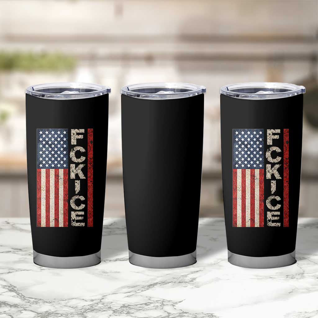 F Ice Retro Distressed American Flag Tumbler Cup Patriotic Against Ice Justice Protest Resistance