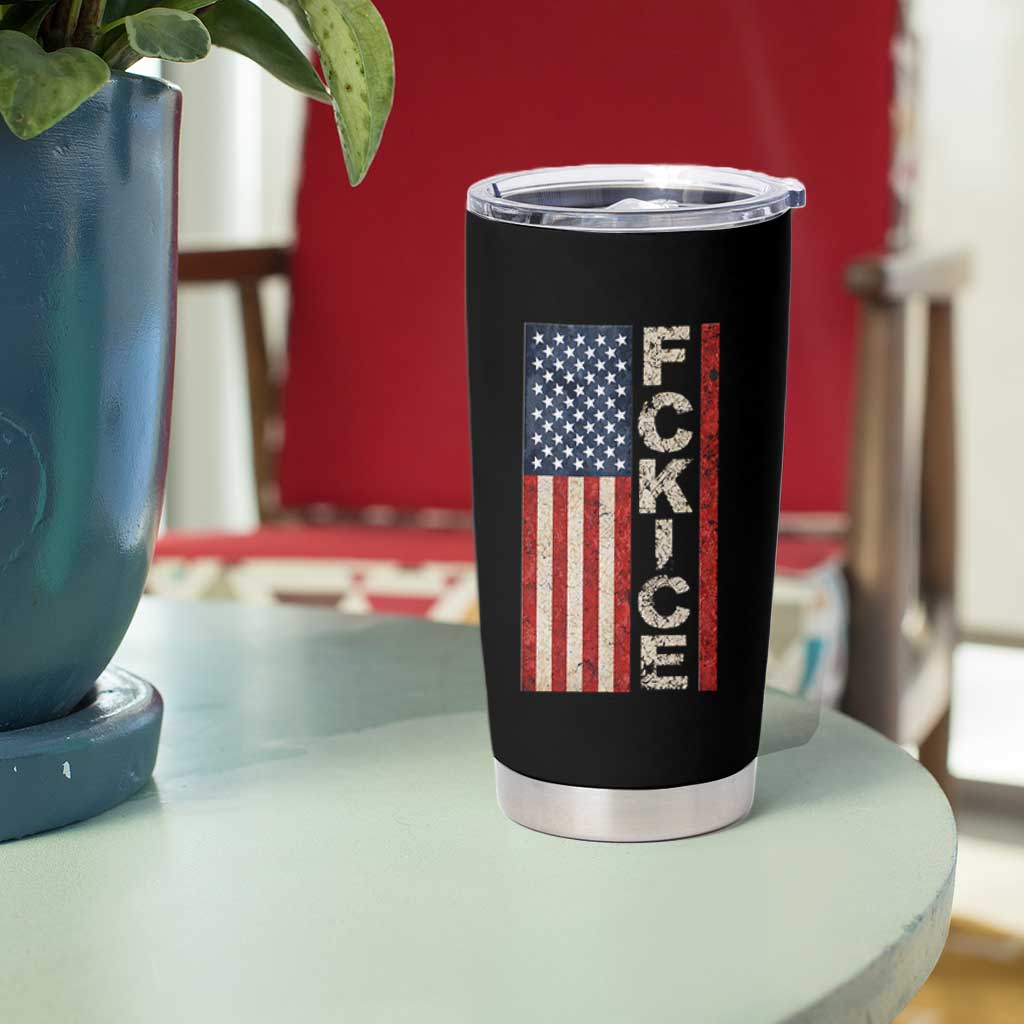 F Ice Retro Distressed American Flag Tumbler Cup Patriotic Against Ice Justice Protest Resistance