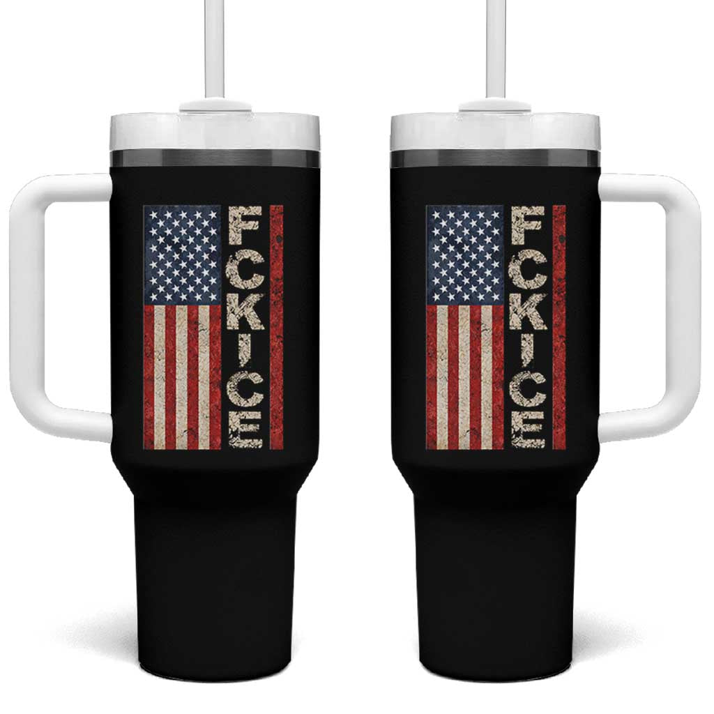 F Ice Retro Distressed American Flag Tumbler With Handle Patriotic Against Ice Justice Protest Resistance