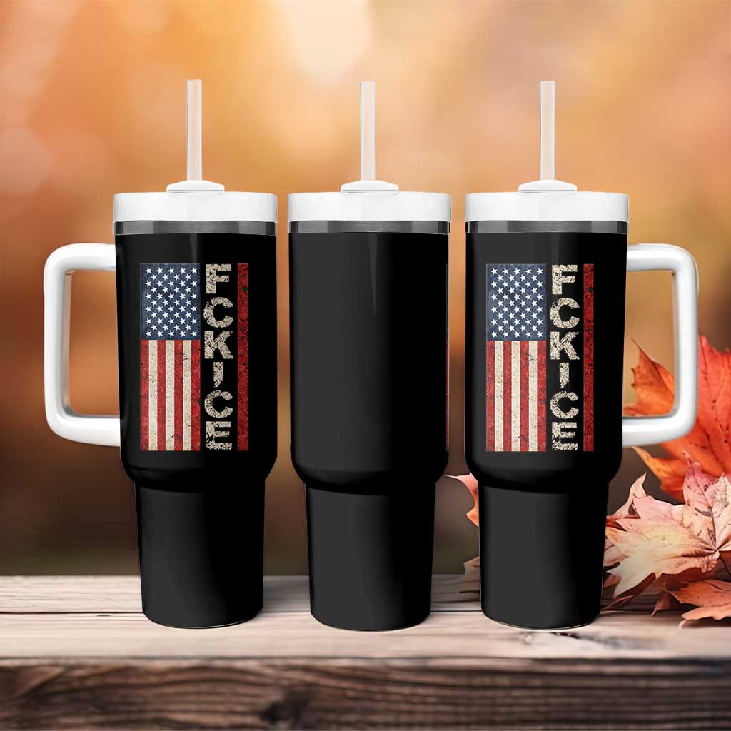 F Ice Retro Distressed American Flag Tumbler With Handle Patriotic Against Ice Justice Protest Resistance
