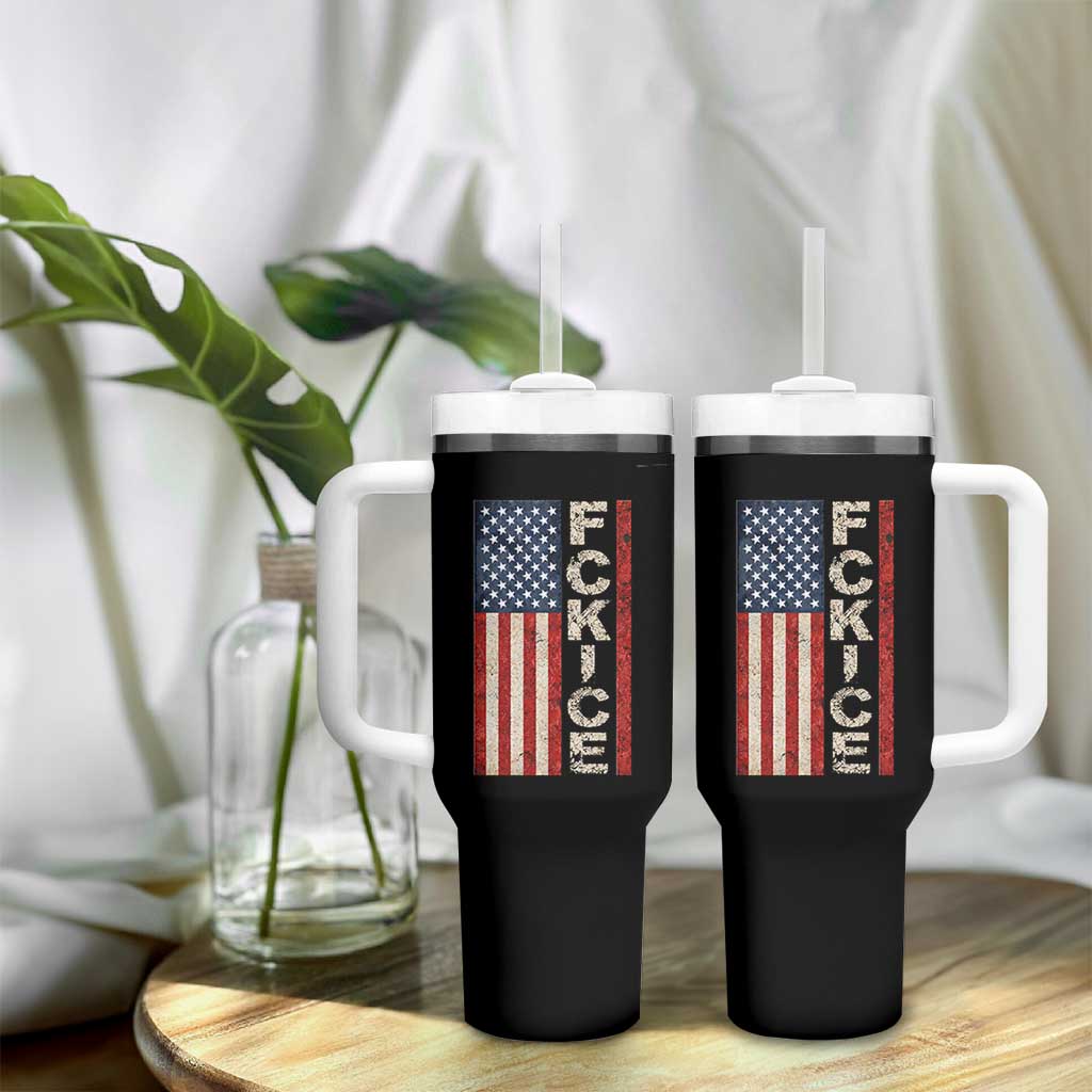 F Ice Retro Distressed American Flag Tumbler With Handle Patriotic Against Ice Justice Protest Resistance