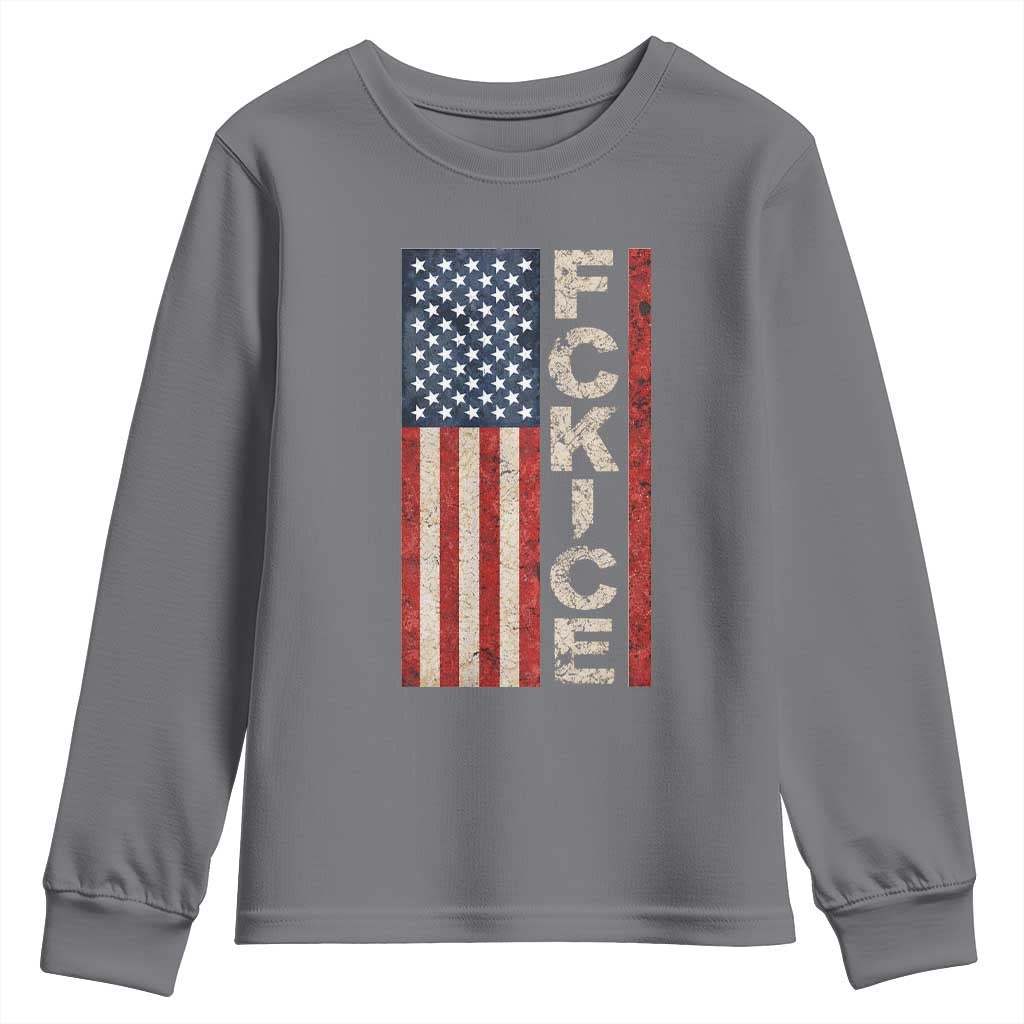 F Ice Retro Distressed American Flag Youth Sweatshirt Patriotic Against Ice Justice Protest Resistance