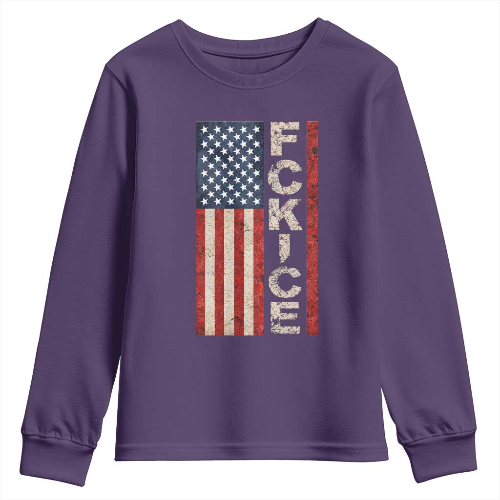 F Ice Retro Distressed American Flag Youth Sweatshirt Patriotic Against Ice Justice Protest Resistance