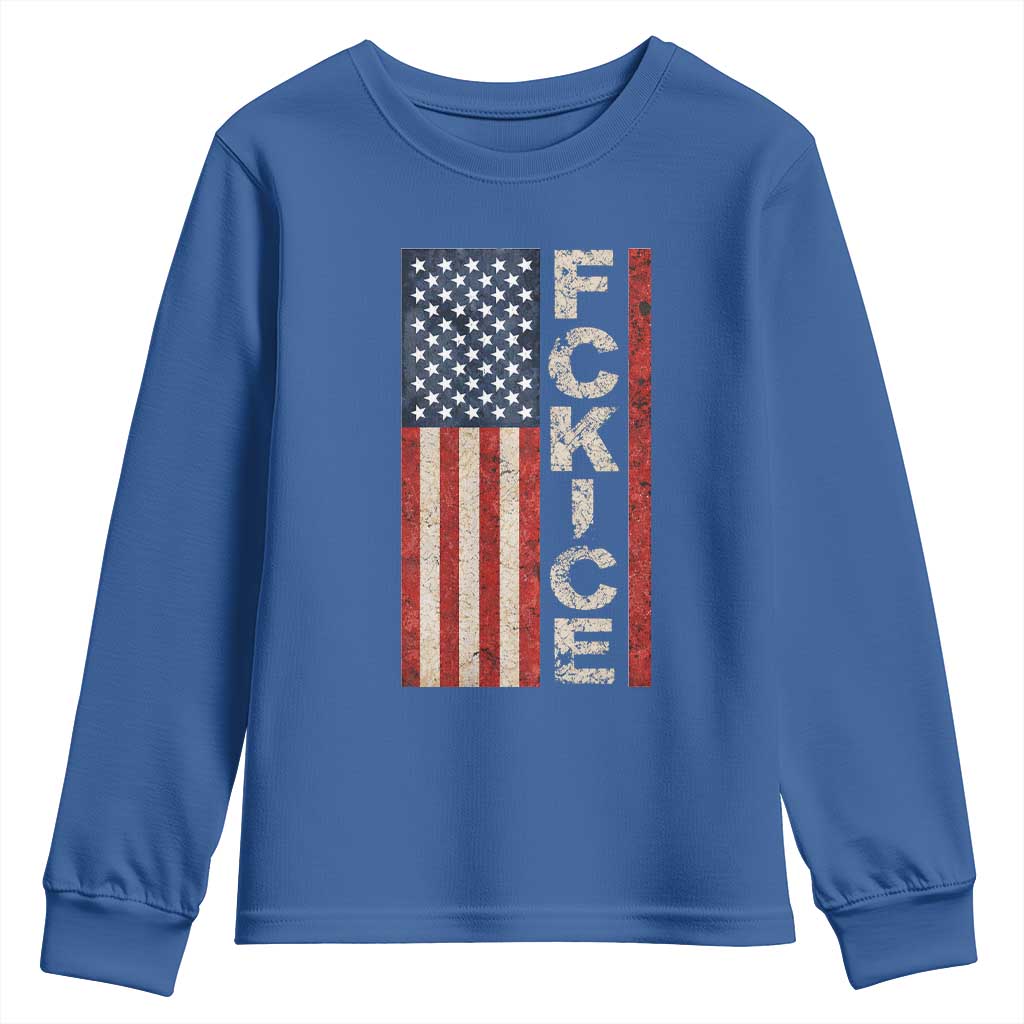 F Ice Retro Distressed American Flag Youth Sweatshirt Patriotic Against Ice Justice Protest Resistance