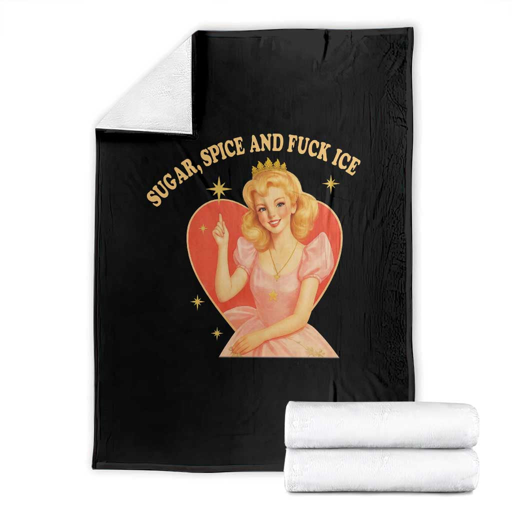 Sugar Spice and F Ice Retro Fairy Throw Blanket Feminist Against Ice Protest Political Resistance