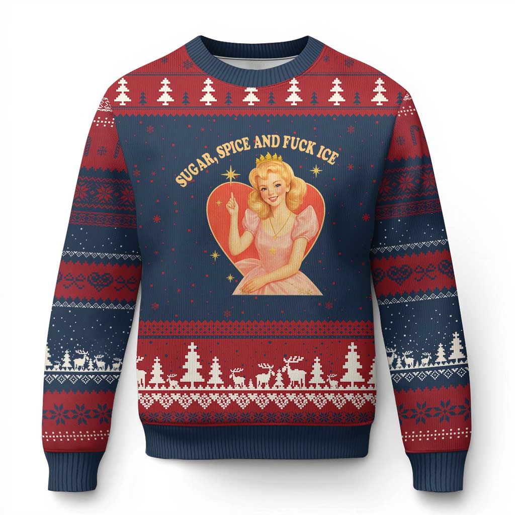 Sugar Spice and F Ice Retro Fairy Ugly Christmas Sweater Feminist Against Ice Protest Political Resistance