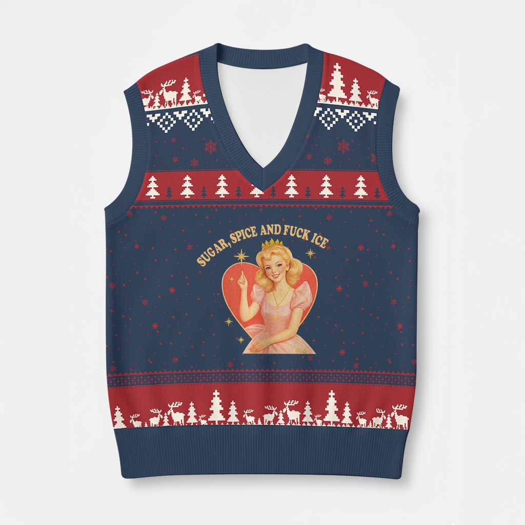 Sugar Spice and F Ice Retro Fairy V-Neck Knit Sweater Vest Feminist Against Ice Protest Political Resistance