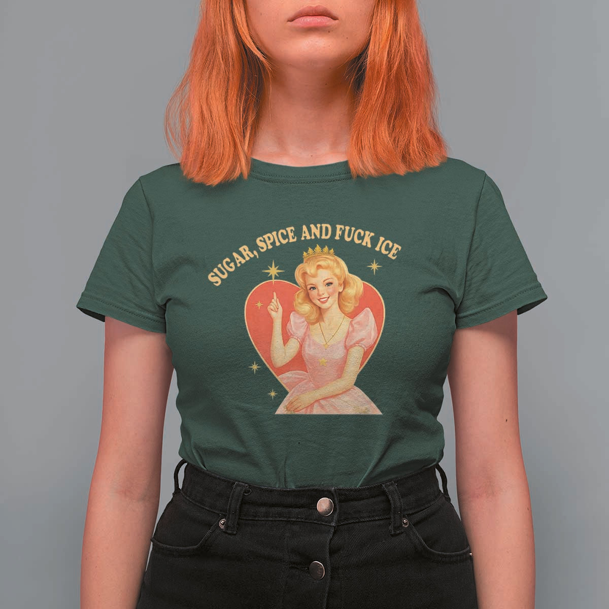 Sugar Spice and F Ice Retro Fairy T Shirt For Women Feminist Against Ice Protest Political Resistance