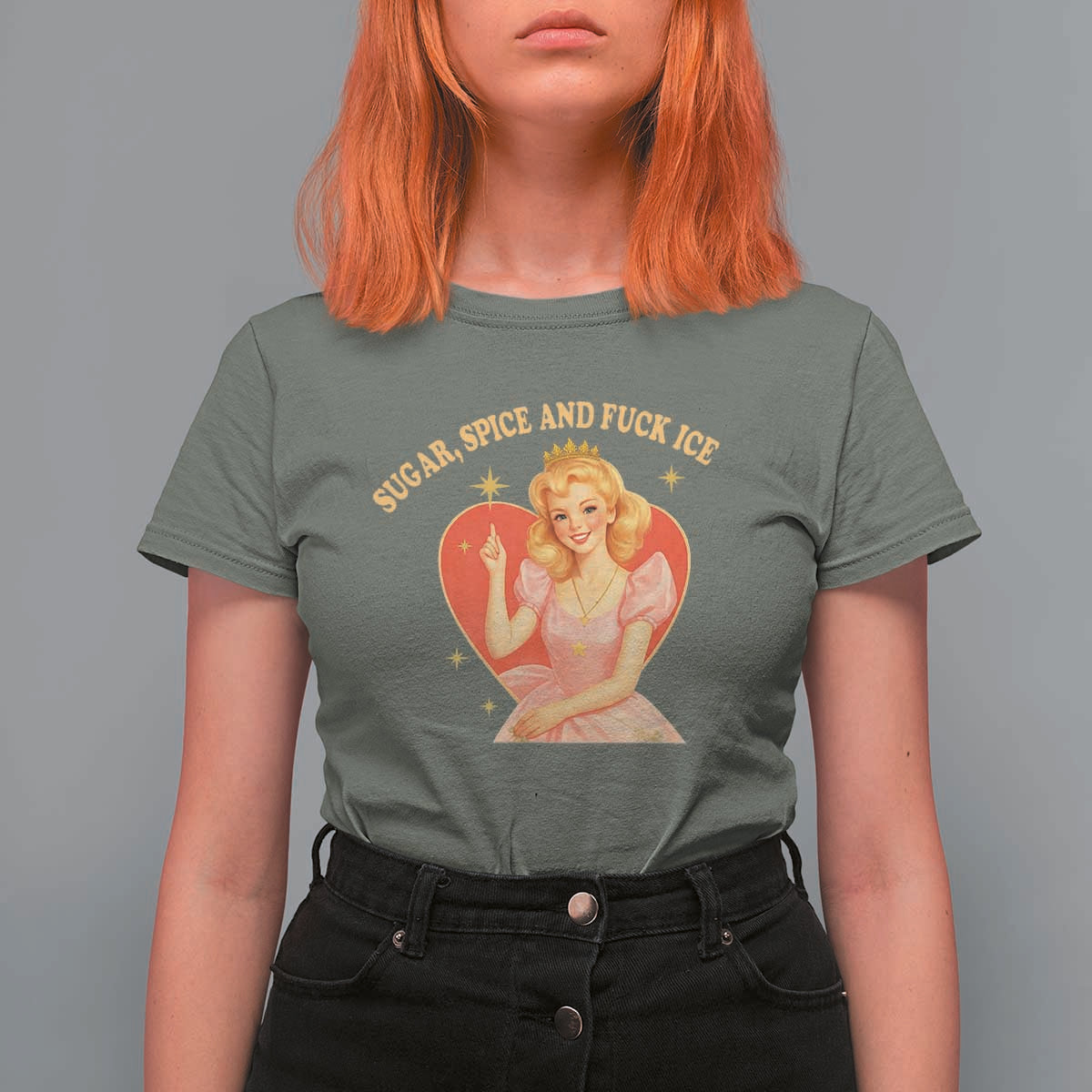 Sugar Spice and F Ice Retro Fairy T Shirt For Women Feminist Against Ice Protest Political Resistance