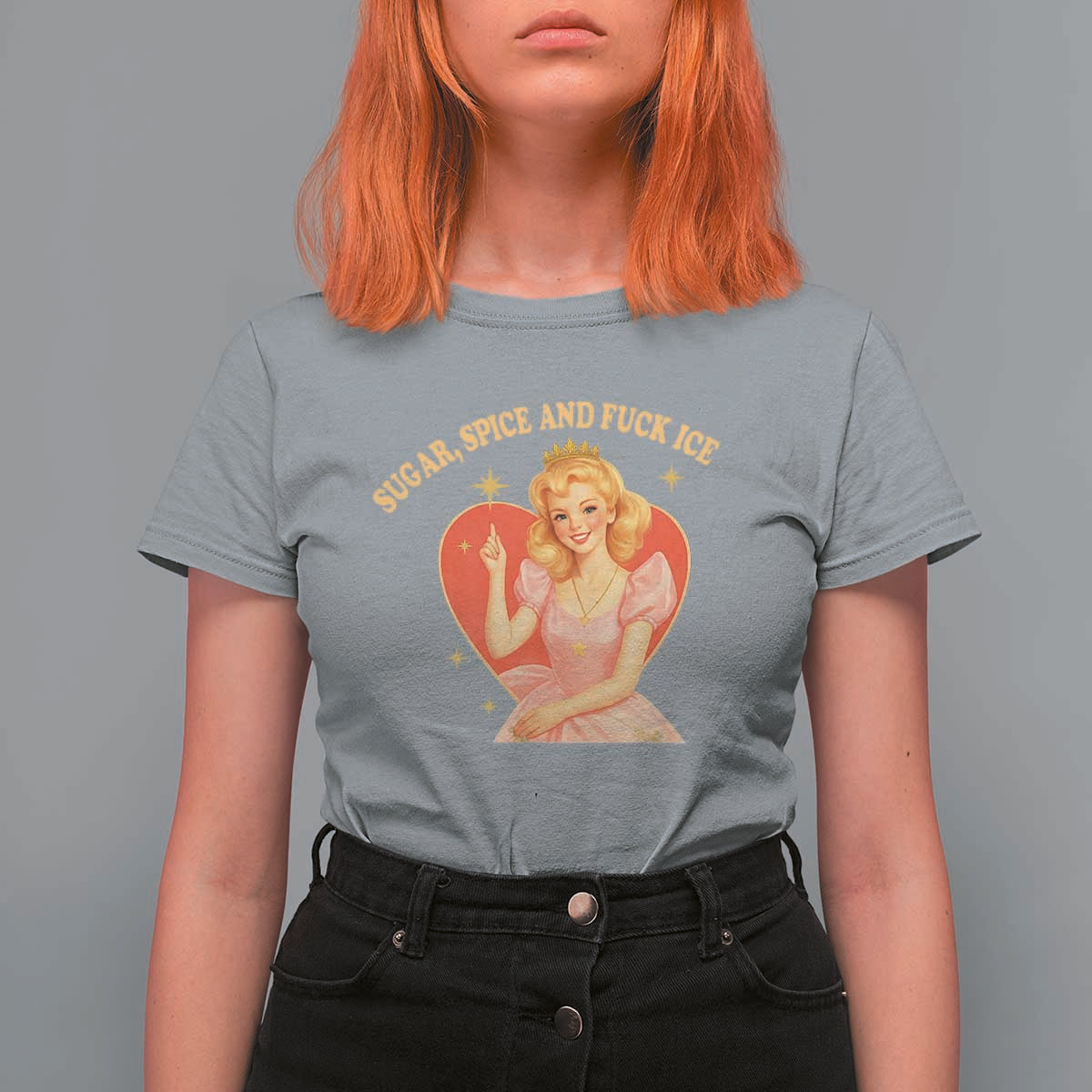 Sugar Spice and F Ice Retro Fairy T Shirt For Women Feminist Against Ice Protest Political Resistance