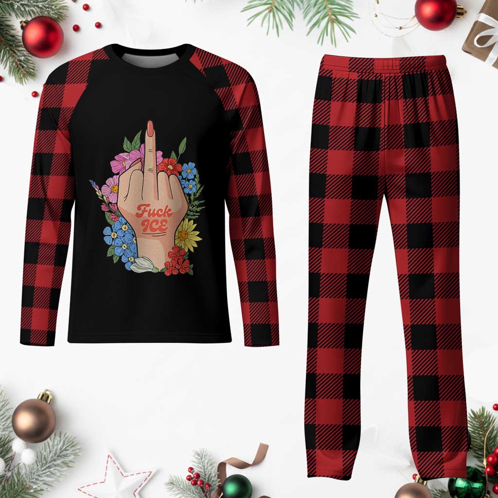 Floral Middle Finger F Ice Plaid Pajama Set