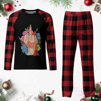 Floral Middle Finger F Ice Plaid Pajama Set