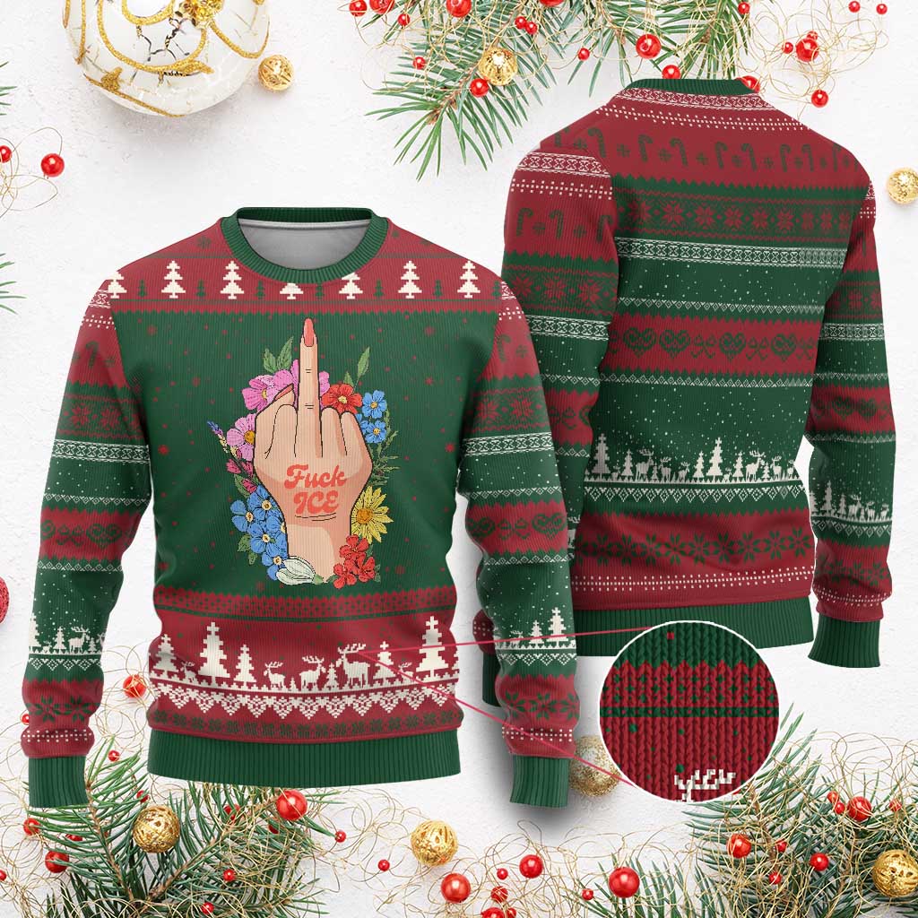 Floral Middle Finger F Ice Ugly Christmas Sweater