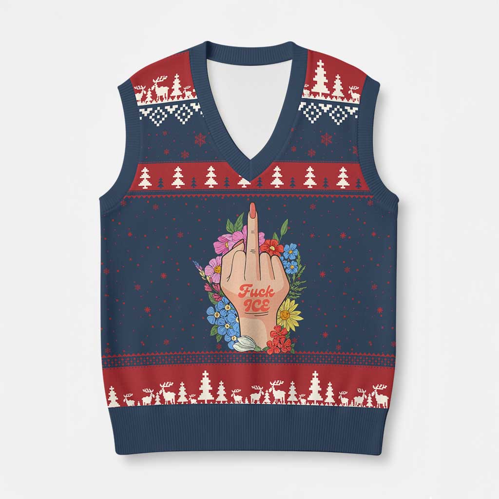 Floral Middle Finger F Ice V-Neck Knit Sweater Vest