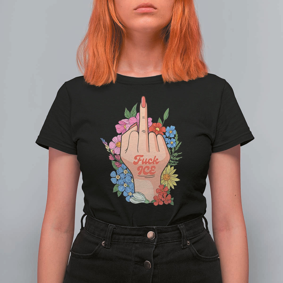 Floral Middle Finger F Ice T Shirt For Women