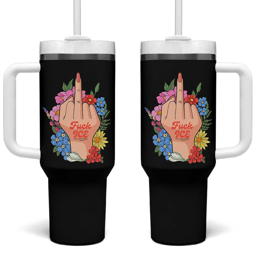 Floral Middle Finger F Ice Tumbler With Handle