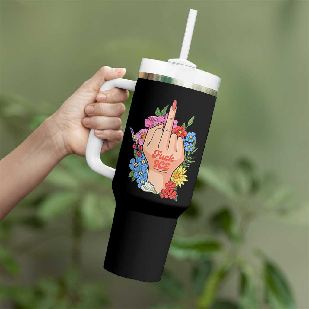 Floral Middle Finger F Ice Tumbler With Handle