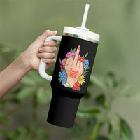 Floral Middle Finger F Ice Tumbler With Handle