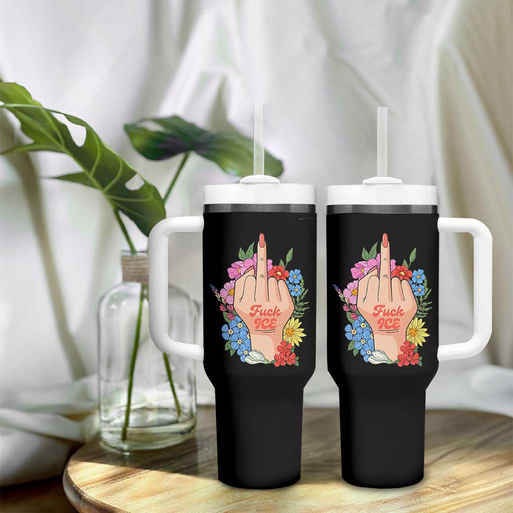 Floral Middle Finger F Ice Tumbler With Handle