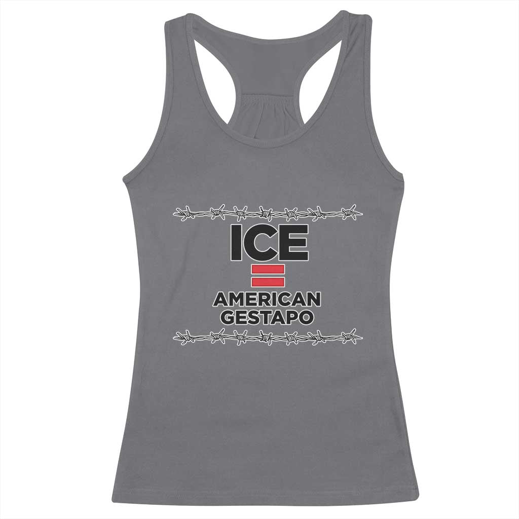 Ice Equals American Gestapo Racerback Tank Top Barbed Wire Protest Political Resistance
