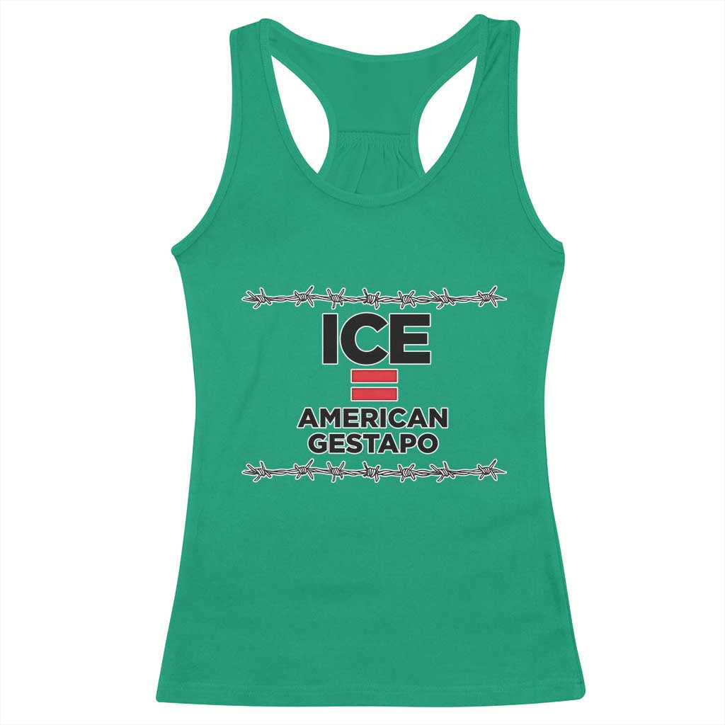 Ice Equals American Gestapo Racerback Tank Top Barbed Wire Protest Political Resistance