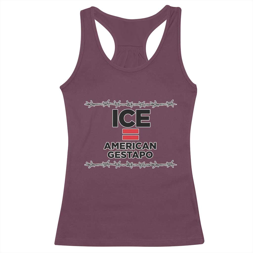 Ice Equals American Gestapo Racerback Tank Top Barbed Wire Protest Political Resistance
