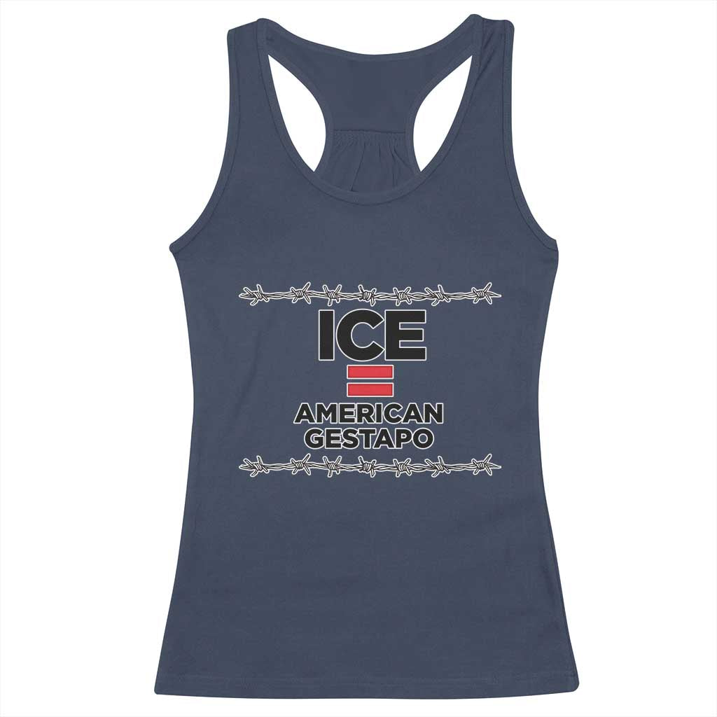 Ice Equals American Gestapo Racerback Tank Top Barbed Wire Protest Political Resistance