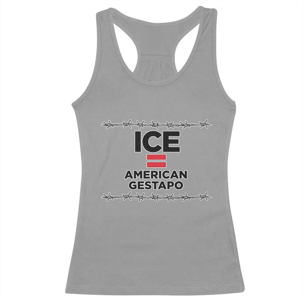 Ice Equals American Gestapo Racerback Tank Top Barbed Wire Protest Political Resistance