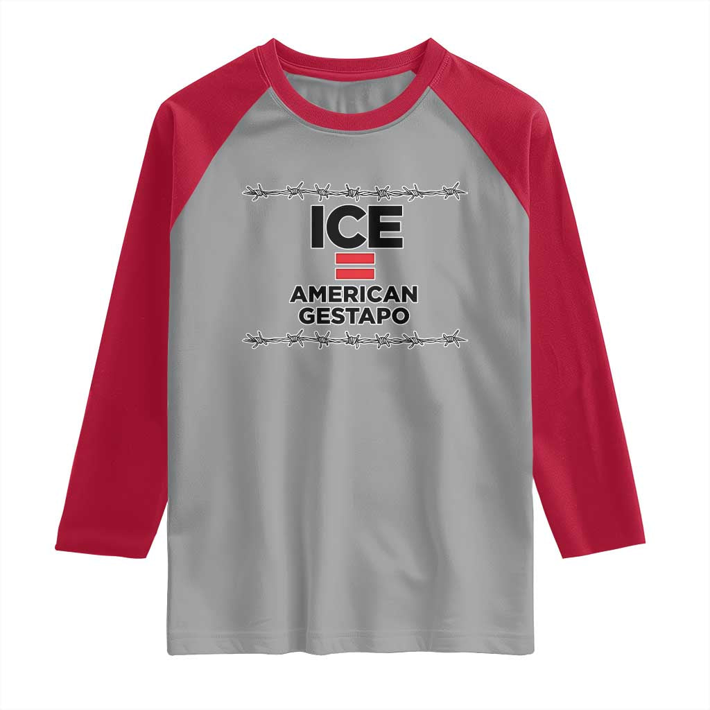Ice Equals American Gestapo Raglan Shirt Barbed Wire Protest Political Resistance