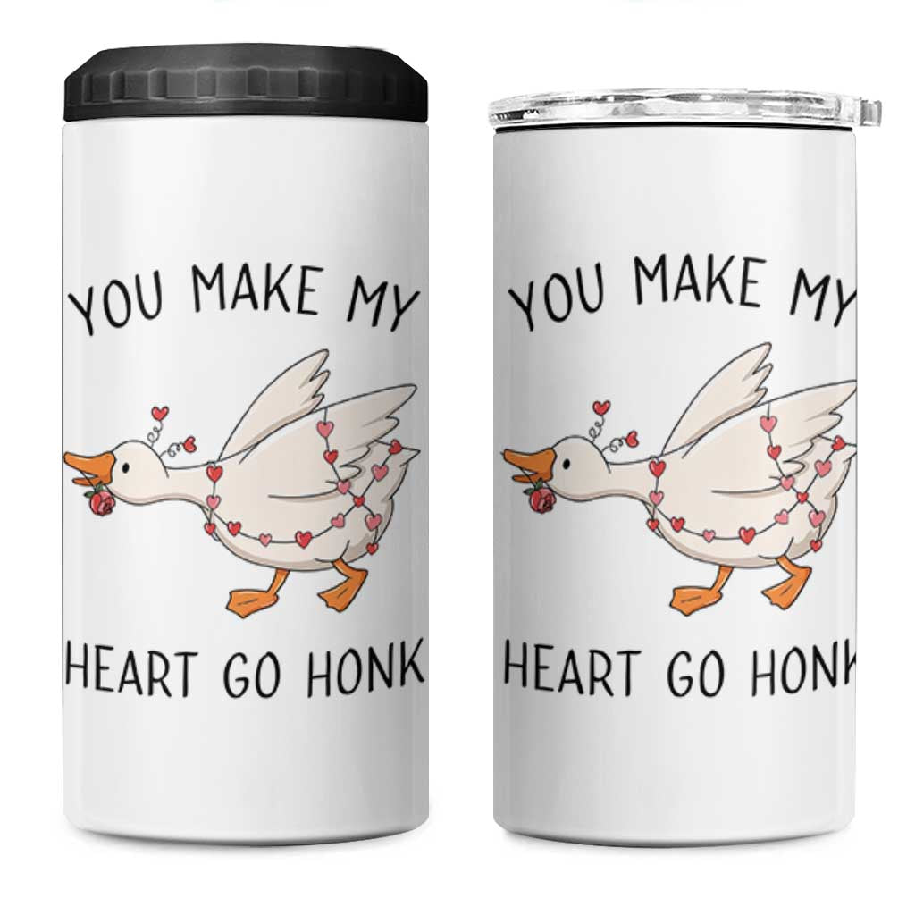 Funny Valentine Goose 4 in 1 Can Cooler Tumbler You Make My Heart Go Honk Cute Romantic Gift