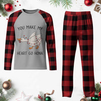 Funny Valentine Goose Plaid Pajama Set You Make My Heart Go Honk Cute Romantic Gift