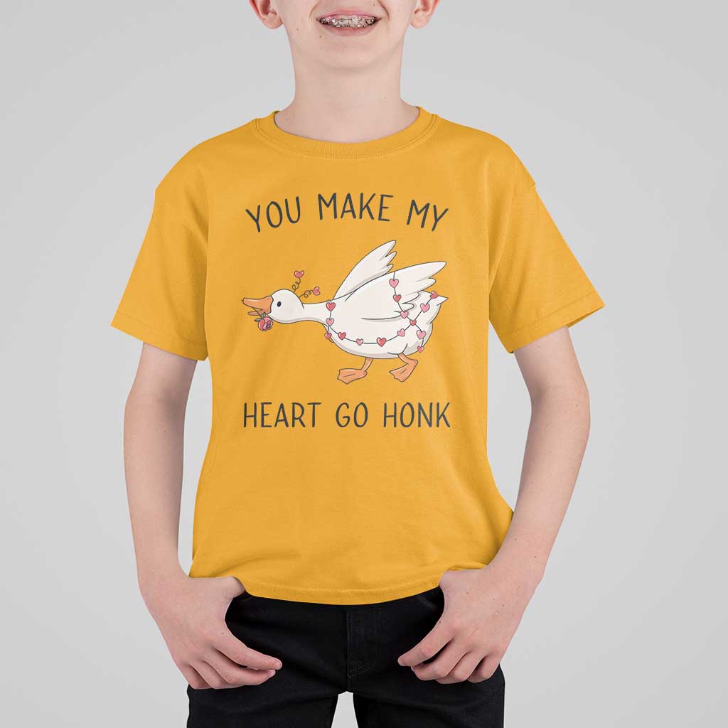 Funny Valentine Goose T Shirt For Kid You Make My Heart Go Honk Cute Romantic Gift