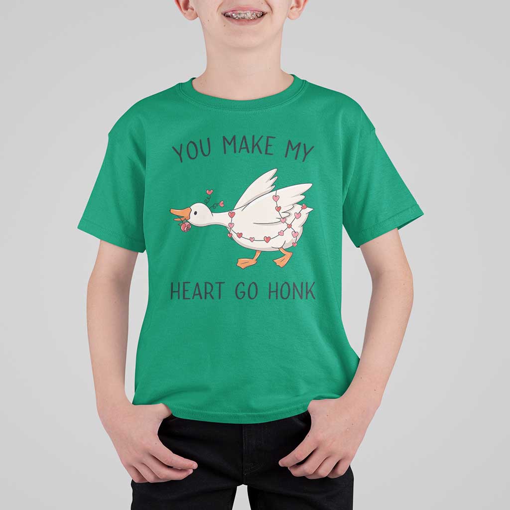 Funny Valentine Goose T Shirt For Kid You Make My Heart Go Honk Cute Romantic Gift