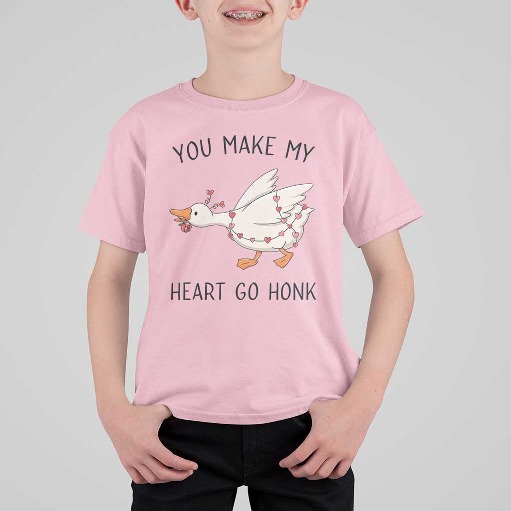 Funny Valentine Goose T Shirt For Kid You Make My Heart Go Honk Cute Romantic Gift
