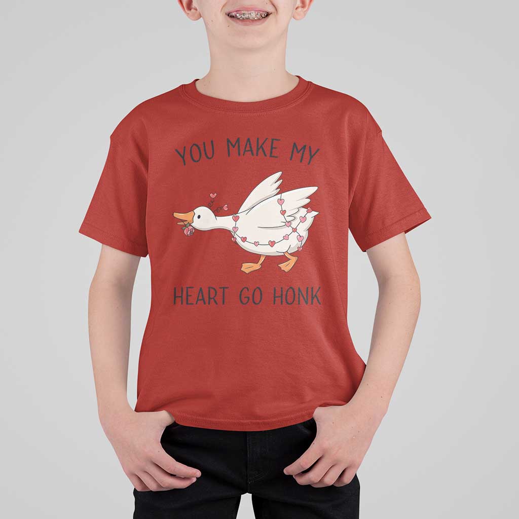 Funny Valentine Goose T Shirt For Kid You Make My Heart Go Honk Cute Romantic Gift