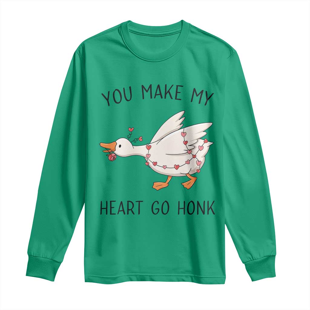 Funny Valentine Goose Long Sleeve Shirt You Make My Heart Go Honk Cute Romantic Gift