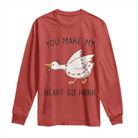 Funny Valentine Goose Long Sleeve Shirt You Make My Heart Go Honk Cute Romantic Gift