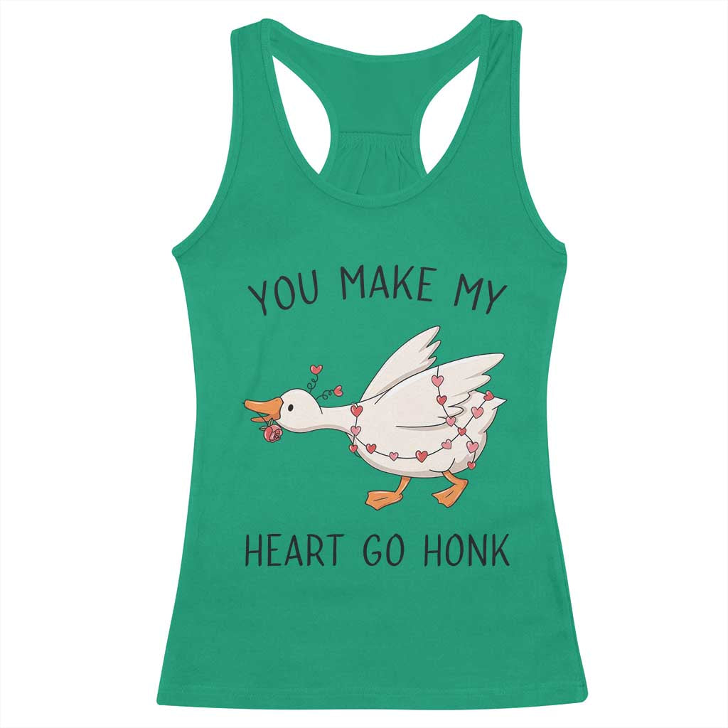 Funny Valentine Goose Racerback Tank Top You Make My Heart Go Honk Cute Romantic Gift
