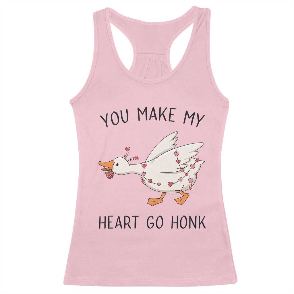 Funny Valentine Goose Racerback Tank Top You Make My Heart Go Honk Cute Romantic Gift
