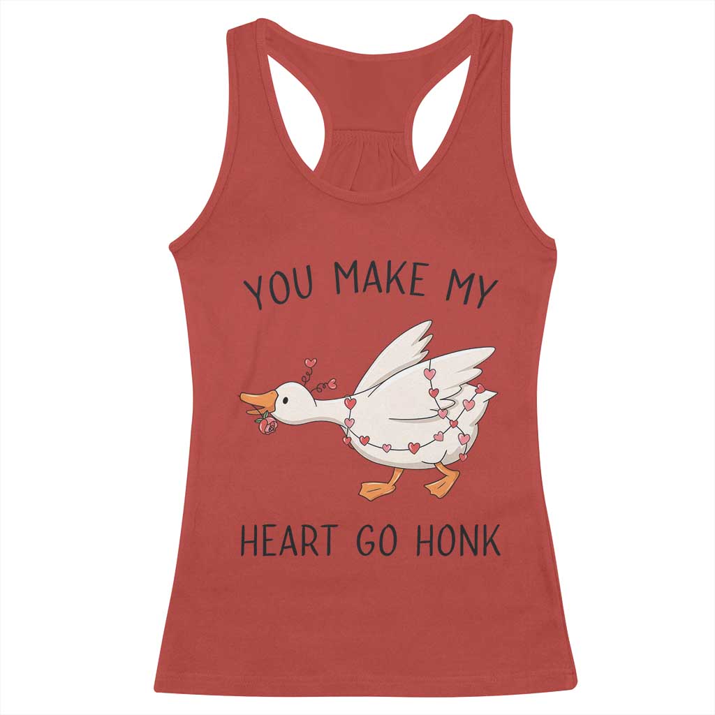 Funny Valentine Goose Racerback Tank Top You Make My Heart Go Honk Cute Romantic Gift