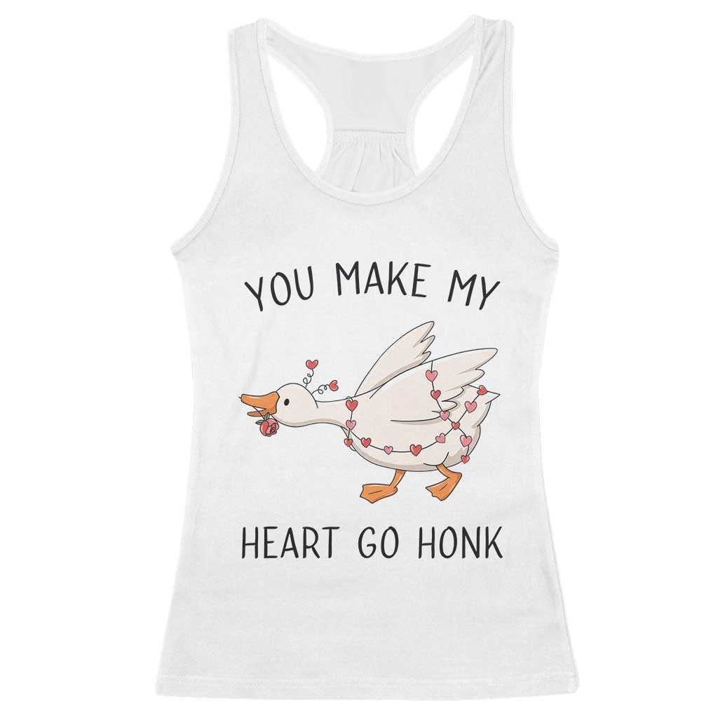 Funny Valentine Goose Racerback Tank Top You Make My Heart Go Honk Cute Romantic Gift