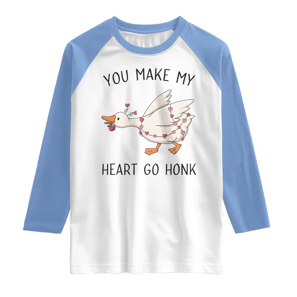 Funny Valentine Goose Raglan Shirt You Make My Heart Go Honk Cute Romantic Gift