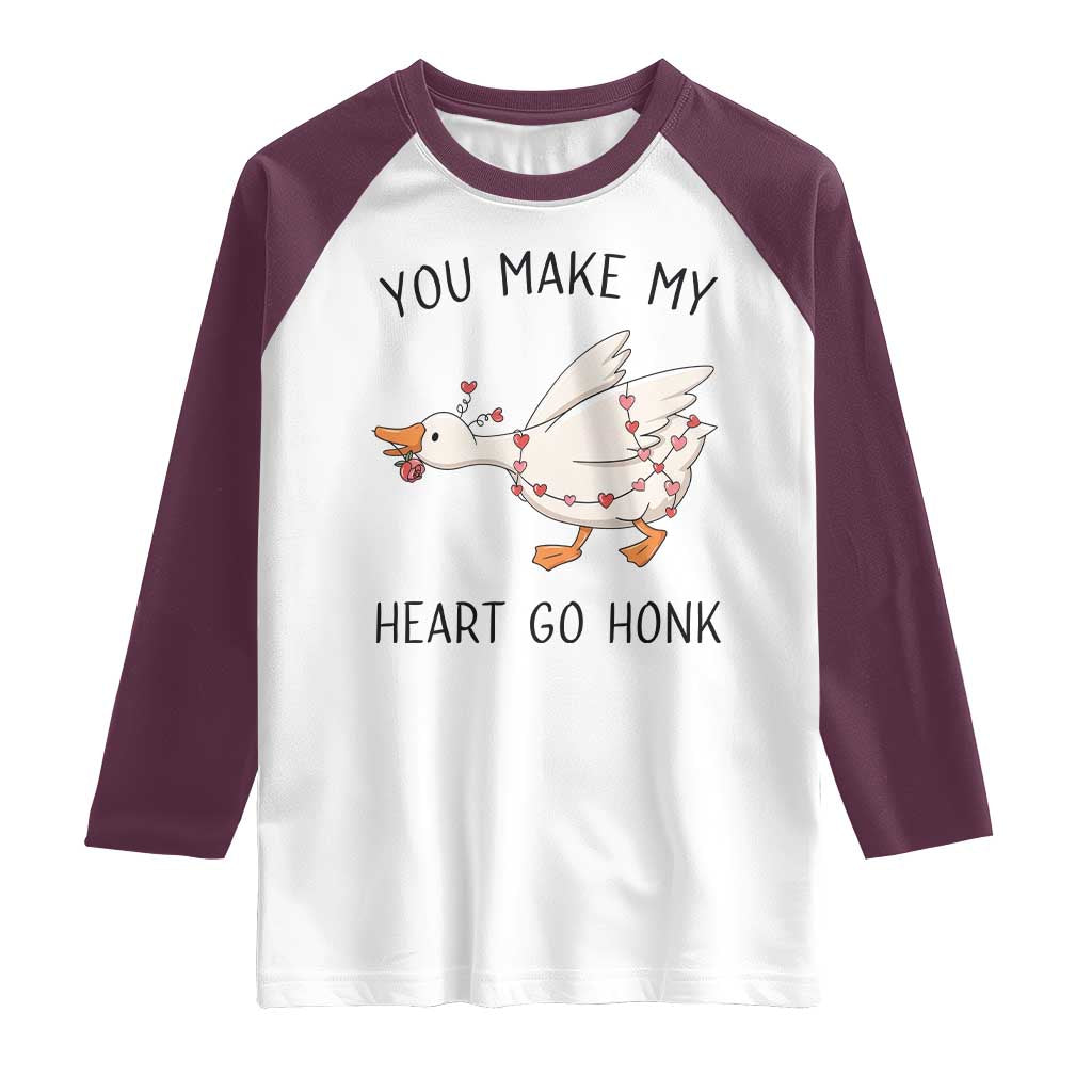 Funny Valentine Goose Raglan Shirt You Make My Heart Go Honk Cute Romantic Gift